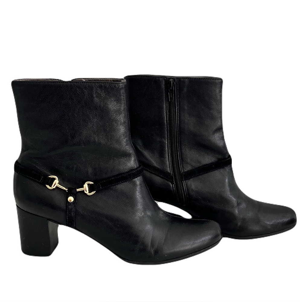Talbots Black Leather Horsebit Heeled Ankle Boots, Size 9